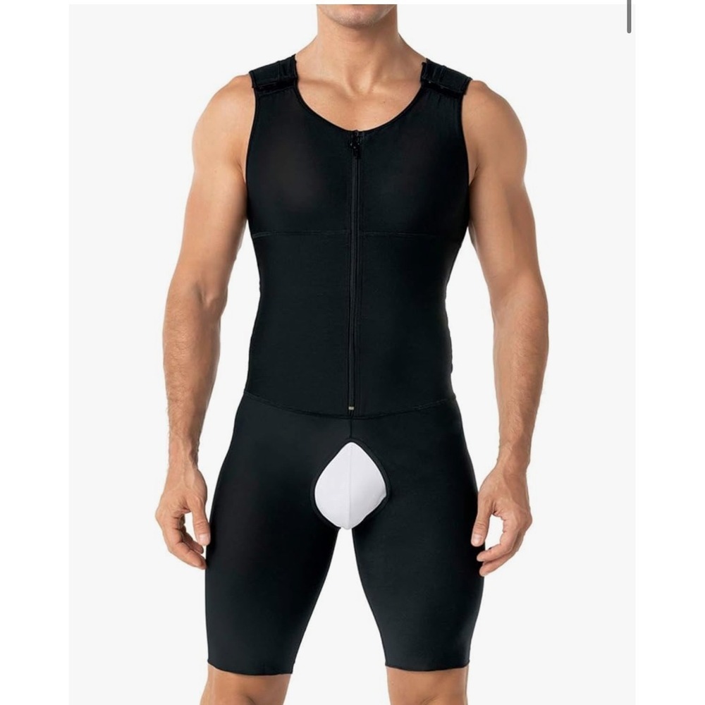 LEO Men's‎ Full Body Compression Garment Zipper Black XL Post Surgery Shapewear
